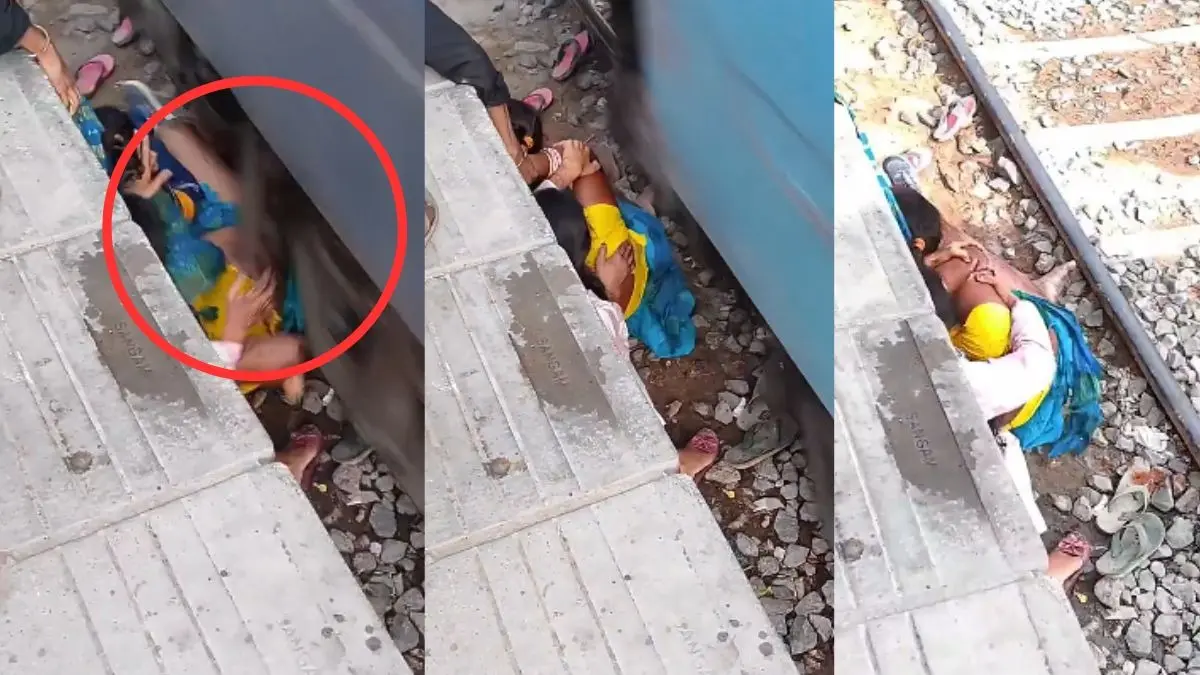 Woman Shield Children With Her Body as Train Speeds Past Them | VIDEO Woman Braces Tracks, Covers Children With Own Body as Train Speeds Past | VIDEO