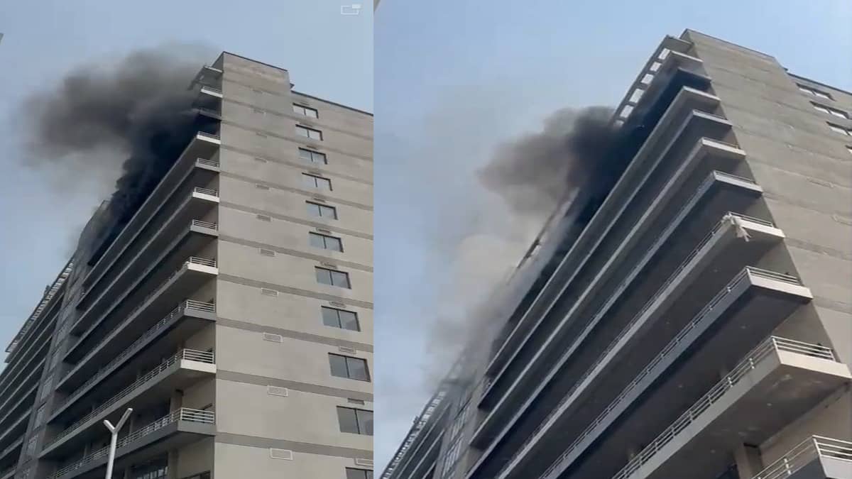 BREAKING: Fire Erupts, Thick Black Smoke Engulfs Golden I Commercial Complex Top Floor In Greater Noida West