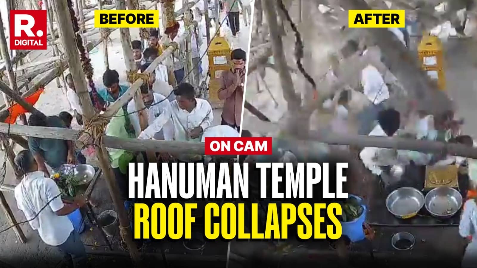 Chilling CCTV Footage Shows Hanuman Temple Roof Collapsing Suddenly In Maharashtra, 6 Devotees Killed, 20 Injured