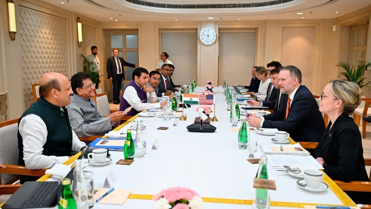 Commerce Ministry Notes ‘Substantial Progress’ On India-US Trade Pact As Both Sides Eye ‘Tangible Benefits’ Commerce Minister Piyush Goyal and U.S. Trade Representative Jamieson Greer meeting in New Delhi.