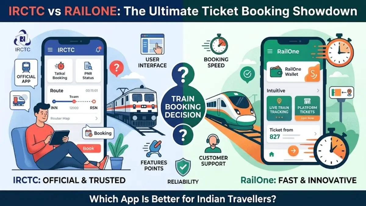 RailOne vs IRCTC: Which Railway App Should You Use for Ticket Booking? Key Differences Every Passenger Must Know Comparison between IRCTC and RailOne apps for train ticket booking and railway services