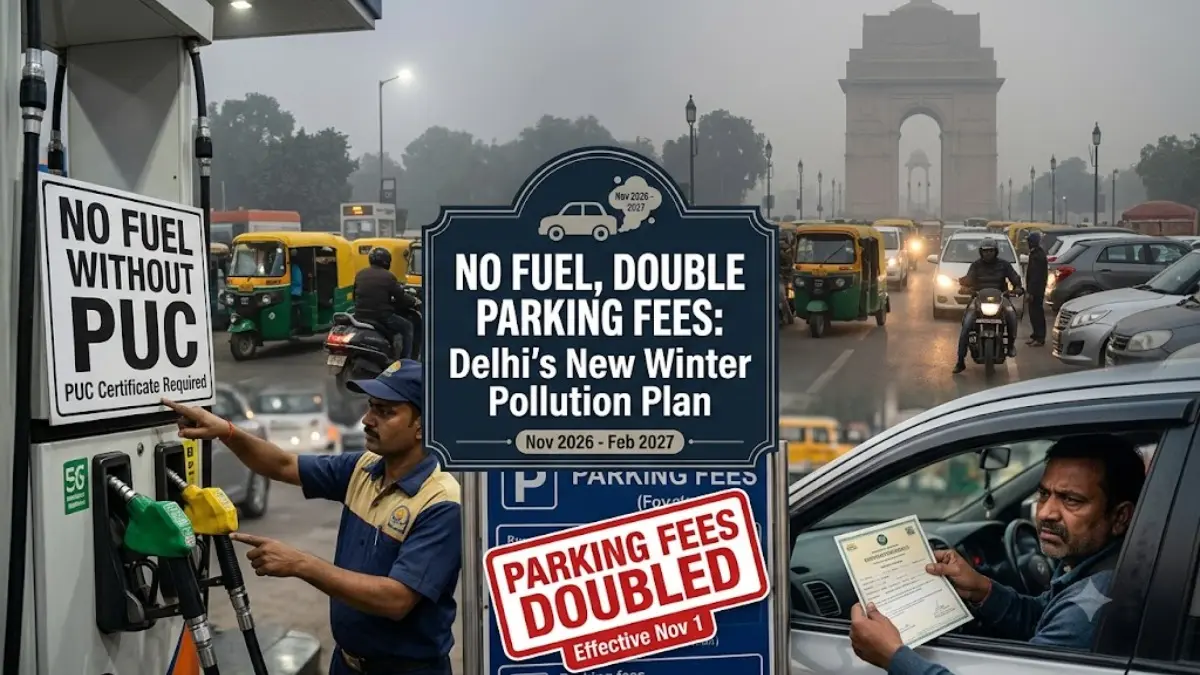 Delhi’s Winter Pollution Plan Explained: Double Parking Fees, No Fuel Without PUC, Work From Home Option Delhi’s Winter Pollution Plan Explained: Double Parking Fees, No Fuel Without PUC, Work From Home Option