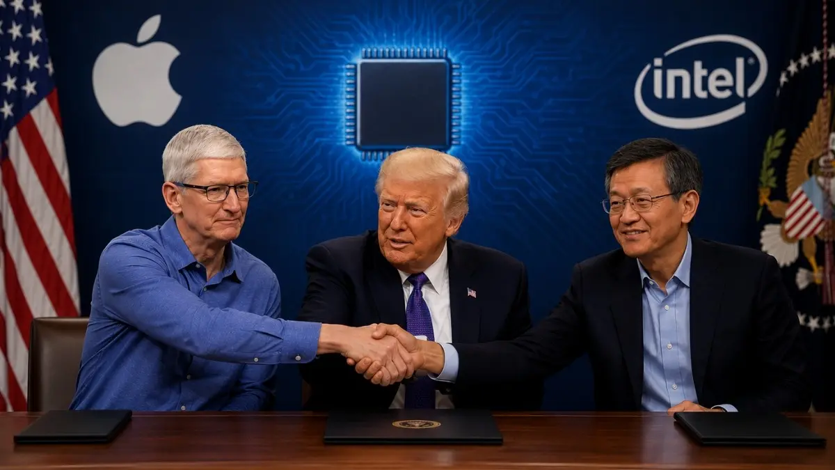 Donald Trump Brokers Deal Between Apple and Intel for Made-in-US Chips donald trump tim cook lip-bu tan