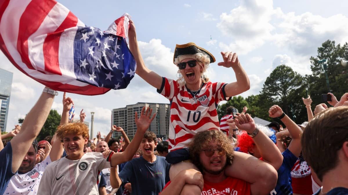 Fans celebrate at a FIFA World Cup 2026 fan park