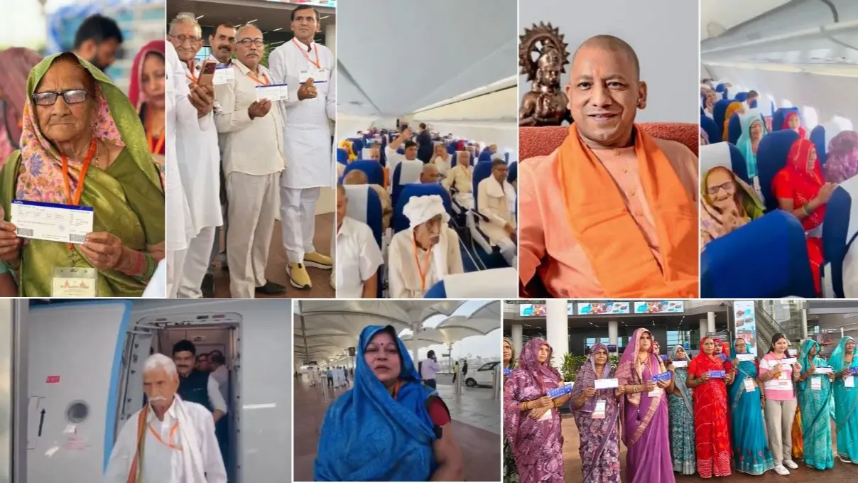 योगी बाबा जिंदाबाद के नारे, घूंघट में महिलाओं के गीत और पगड़ी में बैठे लोगों की मुस्कान... नोएडा से लखनऊ की फ्लाइट में कैसा था नजारा? VIDEO Farmers in Jewar Airport first flight