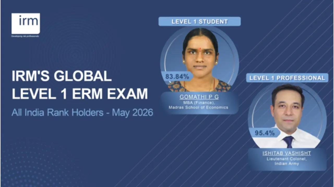 Institute of Risk Management (IRM), India Affiliate Declares Level 1 Results for May 2026 Enterprise Risk Management Foundation Examination Institute of Risk Management (IRM), India Affiliate Declares Level 1 Results for May 2026 Enterprise Risk Management Foundation Examination