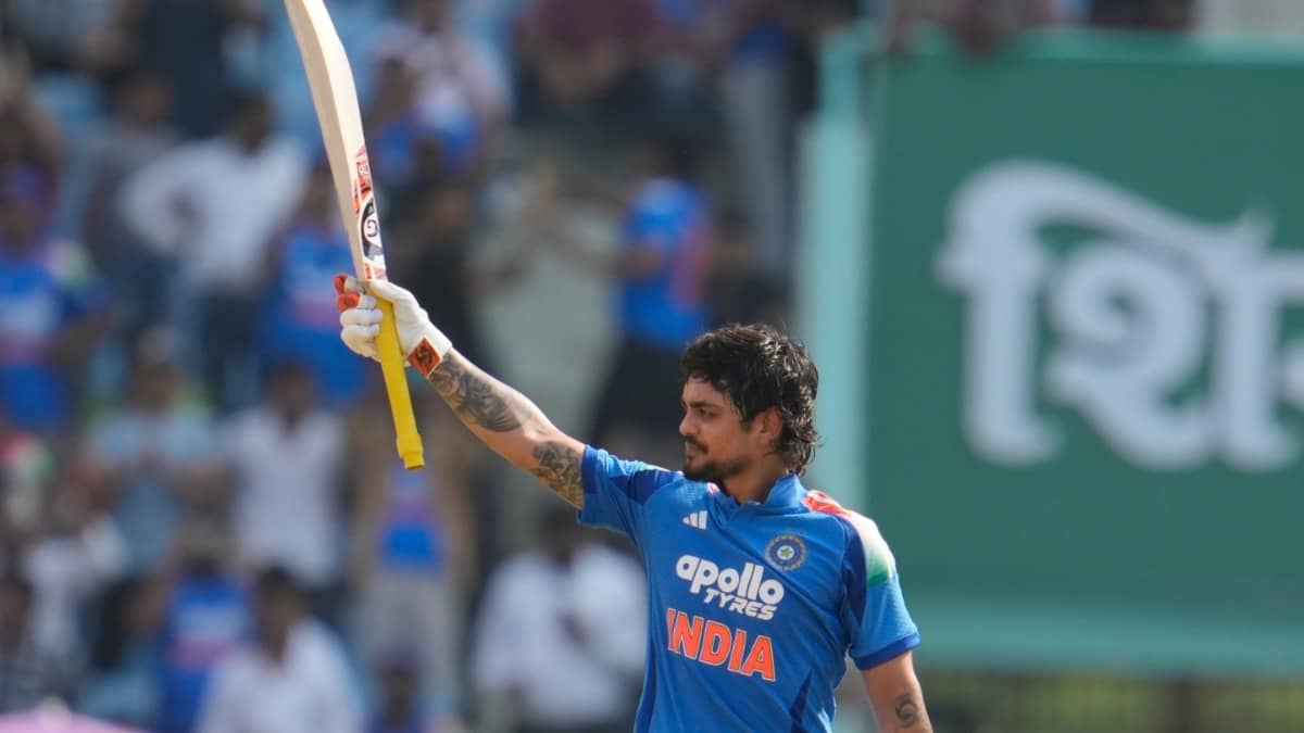 Ishan Kishan celebrating after scoring century against Afghanistan in 2nd ODI