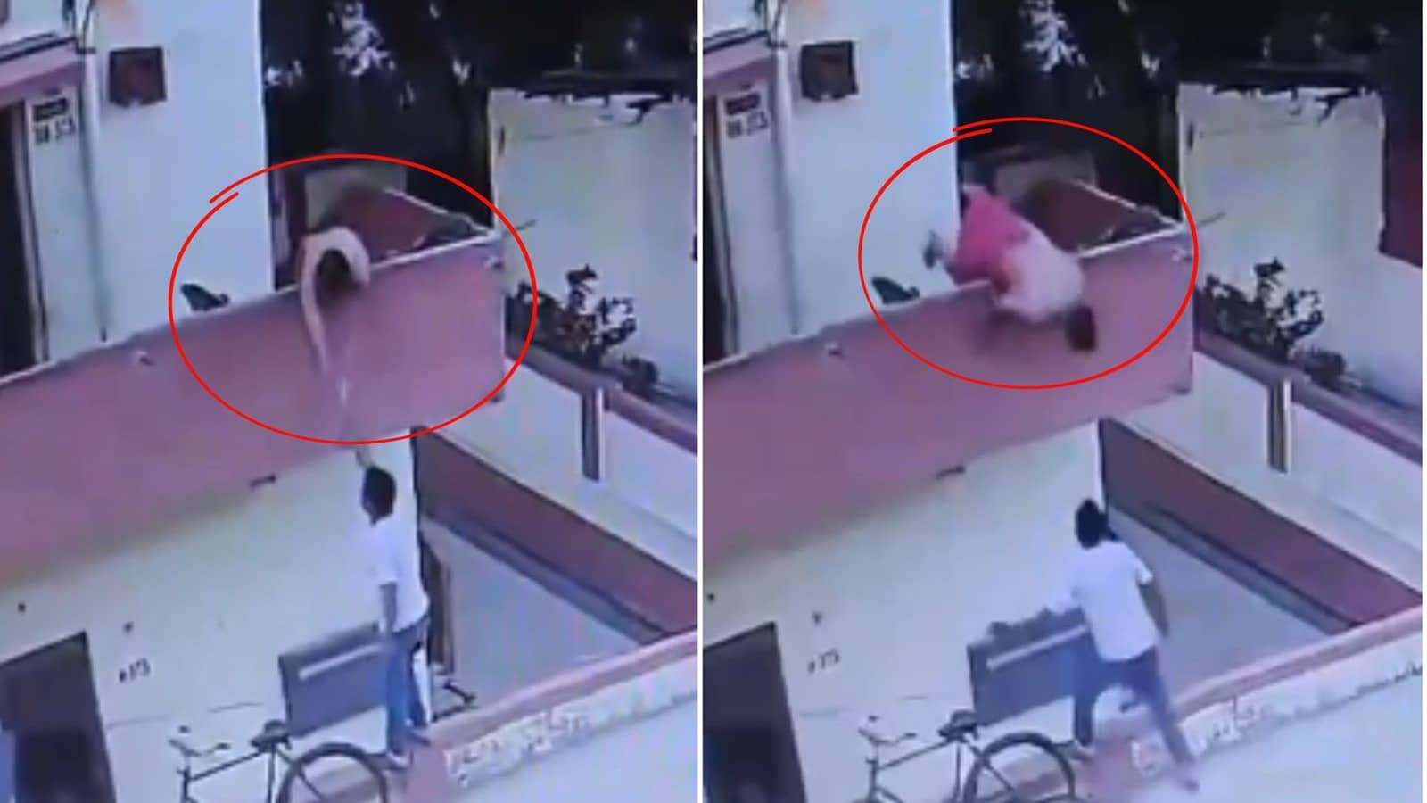 'Lazy' Ice Cream Lover Leans Too Far To Grab Cone From His Balcony, Tumbles Down | VIRAL VIDEO