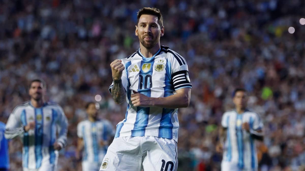Lionel Messi celebrates after scoring
