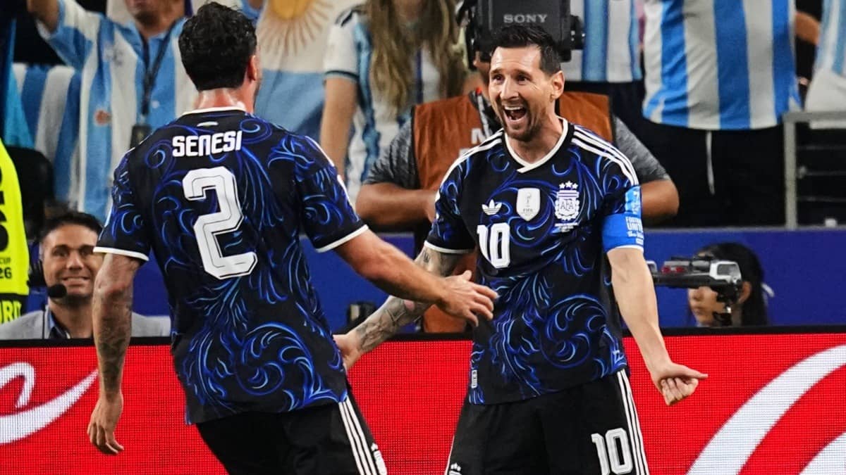 Lionel Messi celebrating after scoring a goal