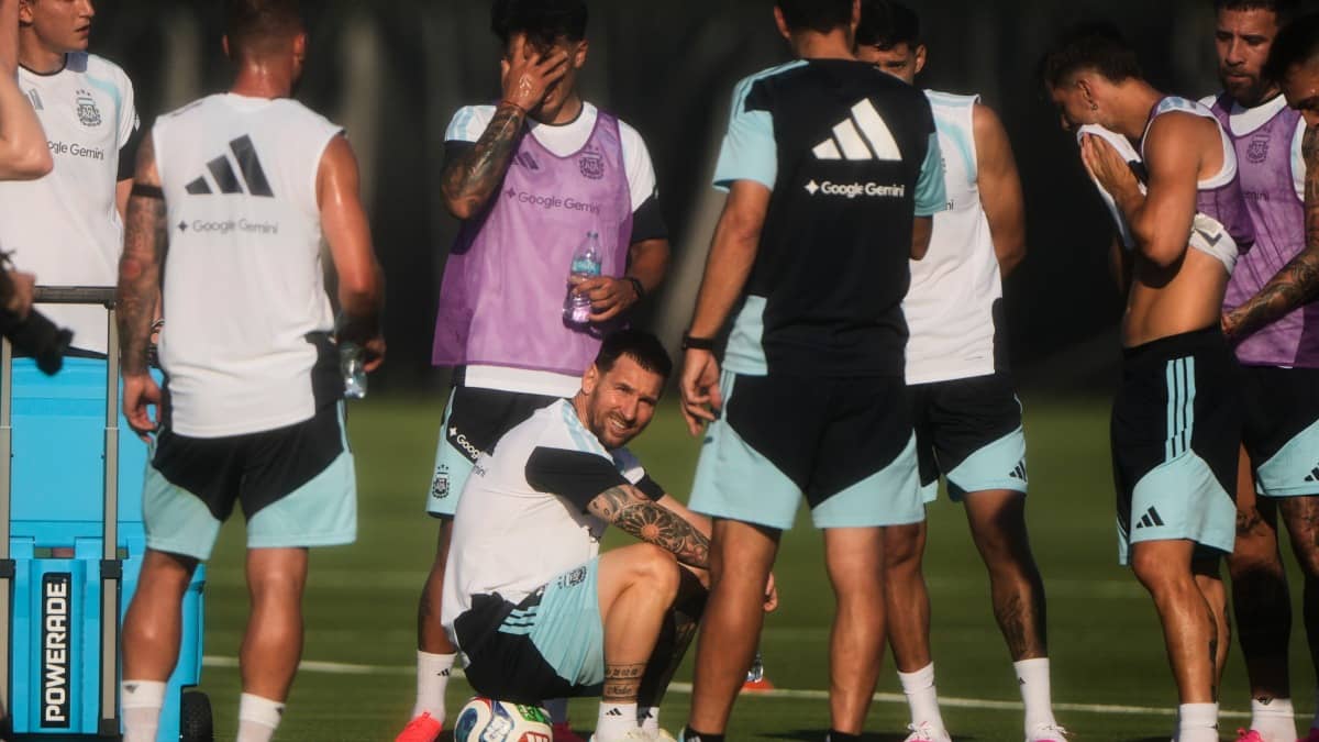 Lionel Messi participates in a practice session