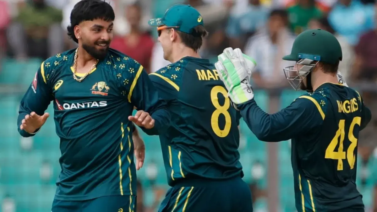 Who Is Nikhil Chaudhary? Delhi-Born Cricketer Scripts History During Australia's Win Over Bangladesh In 1st T20I Nikhil Chaudhary celebrating after taking a wicket against Bangladesh in the 1st T20I