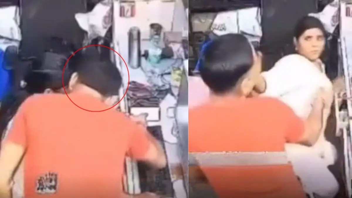 VIRAL VIDEO: ऑफिस में महिला को बिना मर्जी के KISS करने लगा शख्स, फिर लड़की ने जो किया वो CCTV में हो गया कैद office-man-tried to kiss-woman-fights-back cctv-video-viral