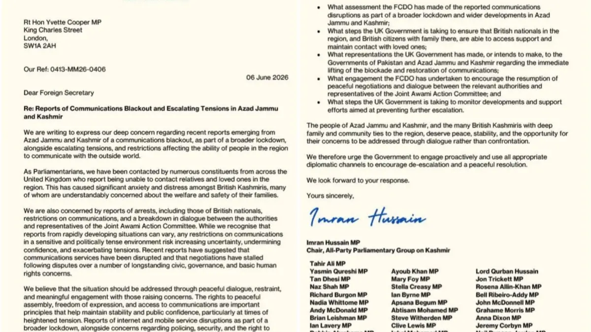 Over 50 British Parliamentarians Raise Concerns Over 'Arrests And Escalating Tensions' In PoJK Over 50 British Parliamentarians Raise Concerns Over 'Arrests And Escalating Tensions' In PoJK