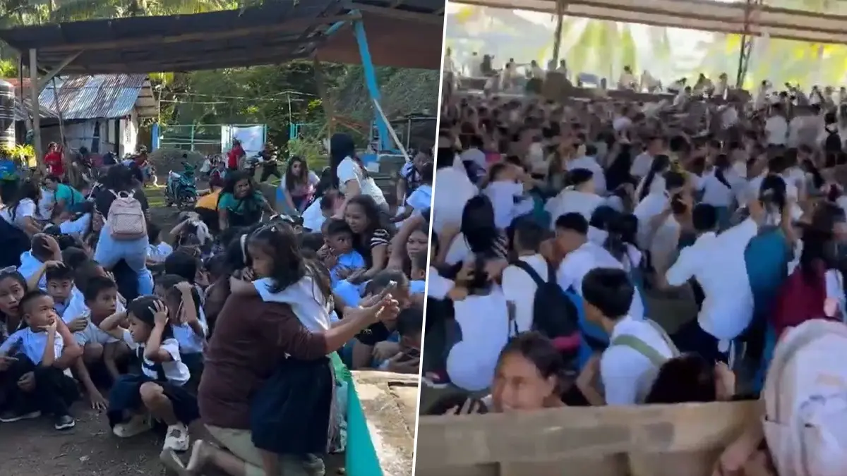 Ground Trembles, Teachers Shield Terrified Children: Scary Moments Of Terror Captured As Quake Jolts Philippines | VIDEO Philippines Rocked by 7.8 Magnitude Quake: Video Captures Panic Among Students At Local Schools