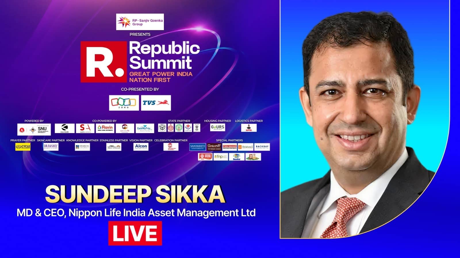 Republic Summit 2026 LIVE: Nippon India AMC MD Sundeep Sikka Maps India's Growth Story, Investment Future