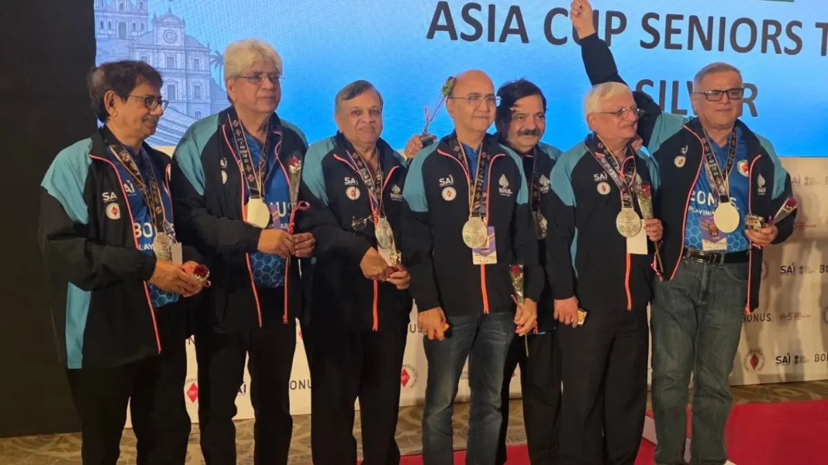 India Signs Off With Four Medals At Asia Cup Bridge Championships Sukamal Das, Hemant Jalan, Jitu Solani, Anal Shah (Coach & NPC), Raju Tolani, Rajesh Dalal and Anil Padhye celebrate after the India B Seniors team secured the Silver Medal at the 5th Asia Cup Bridge Championships