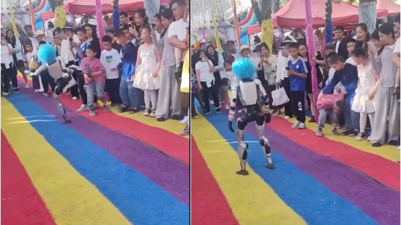 'Terminator Movies Were Right': Kid Yelps In Pain As Humanoid Robot Wearing Clown Wig Kicks Him In The Gut | VIDEO 'Terminator Movies Were Right': Kid Yelps In Pain As Humanoid Robot Wearing Clown Wig Kicks Him In The Gut | VIDEO