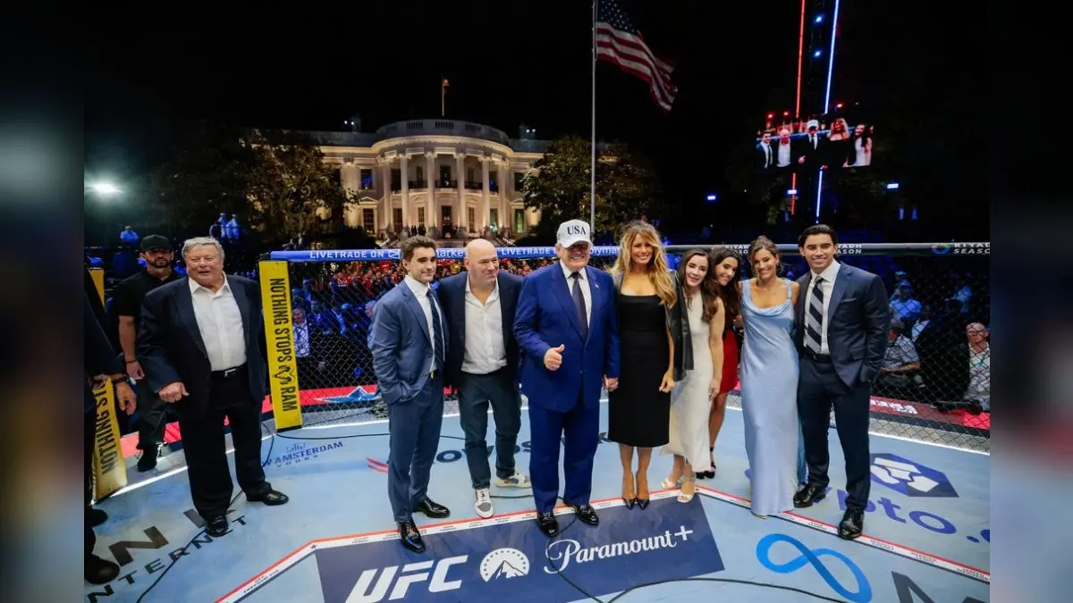 Multiple Arrests As FBI Disrupts 'Planned Attacks' Targeting White House UFC Show, Director Says US President Donald Trump, first lady Melania Trump, UFC President and CEO Dana White and other guests pose inside the octagon after UFC Freedom 250 on the South Lawn of the White House, Monday, June 15, 2026, in Washington.