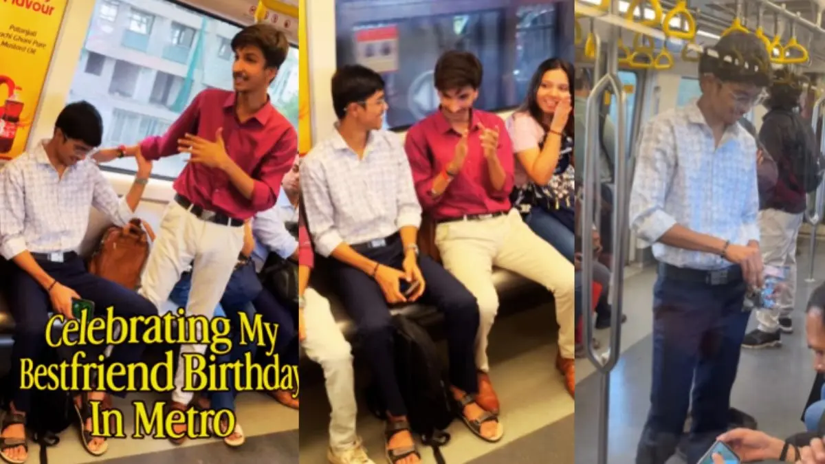 'मेरे बेस्ट फ्रेंड का बर्थडे है', मेट्रो में लड़के ने की अनाउंसमेंट, सभी यात्रियों ने गाकर किया विश; फिर लड़कों ने बांटी टॉफियां; मजेदार VIDEO VIRAL Viral Video