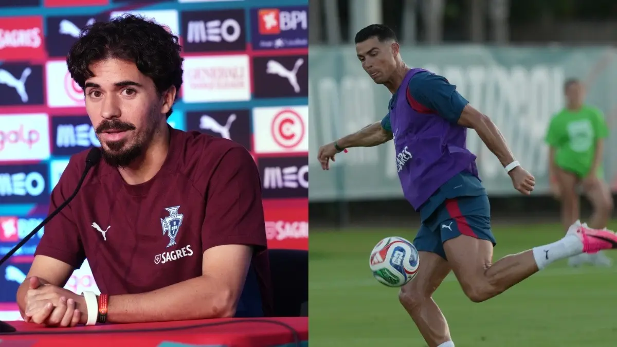 Cristiano Ronaldo & Portugal Stars Wear Special Wristbands To Honour Diogo Jota Ahead Of FIFA World Cup 2026 opener Vitinha and Cristiano Ronaldo