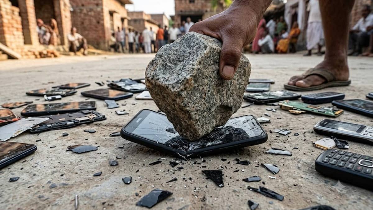Watch: Viral Video Shows Villagers Crushing Smartphones With Stones and Bricks, But Why?
