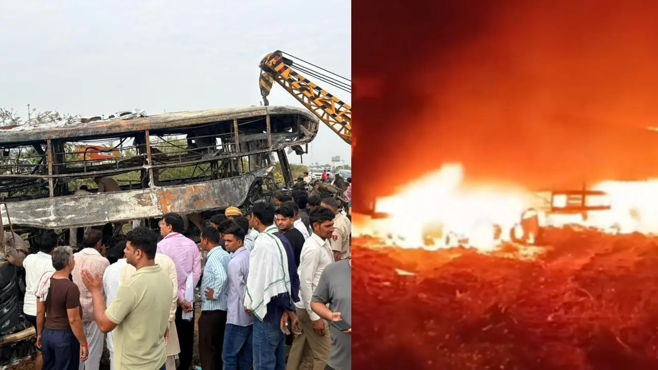 दिल्ली-मुंबई एक्सप्रेसवे पर दर्दनाक सड़क हादसा, हरिद्वार से इंदौर जा रही बस दौसा में ट्रेलर से टकराई; आग लगने से अबतक 7 लोगों की मौत 7 Killed, 22 Injured As Bus Crashes, Catches Fire On Delhi-Mumbai Expressway