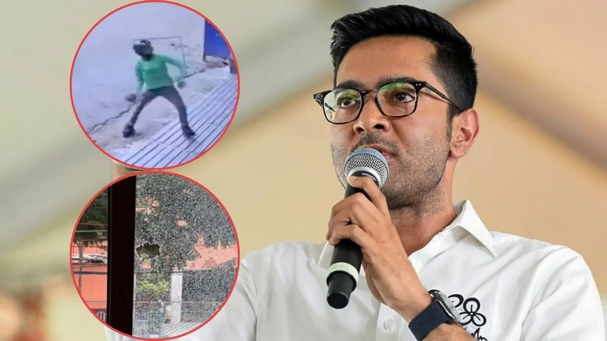 हेलमेट पहने आया हरी टी-शर्ट वाला शख्स, स्टैंड पर लगाई बाइक और अभिषेक बनर्जी के घर पर किया हमला; पत्थर फेंक तोड़ डाले शीशे- VIDEO Attack on Abhishek Banerjee's residence