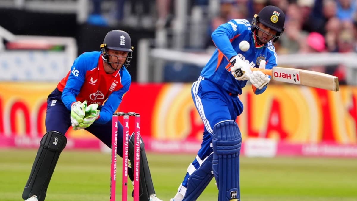 Abhishek Sharma plays a shot in 1st T20I