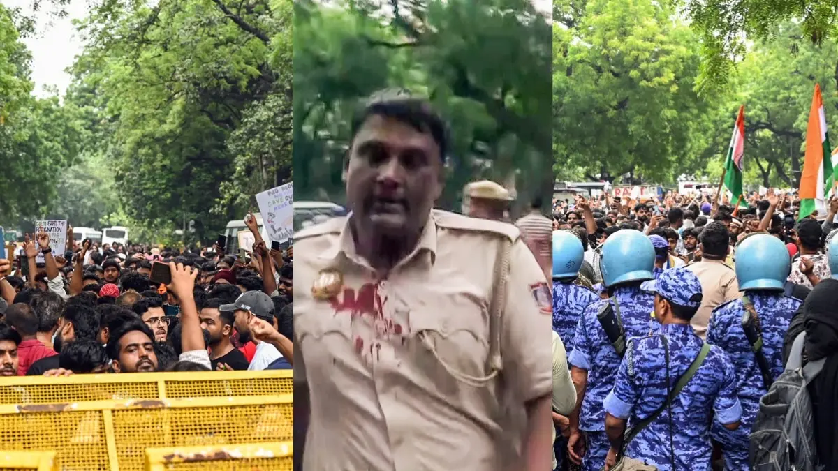 CJP का प्रदर्शन हुआ हिंसक, प्रदर्शनकारियों ने किया पथराव, झड़प में दिल्ली पुलिस के जवान घायल Chaos Near Parliament: CJP Protest Turns Violent, Leaves Cops Injured