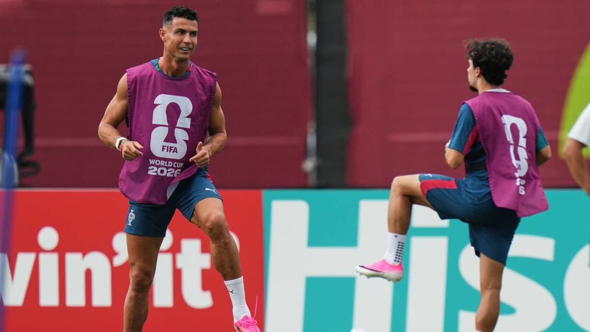 Cristiano Ronaldo and Vitinha at a Portugal practice session