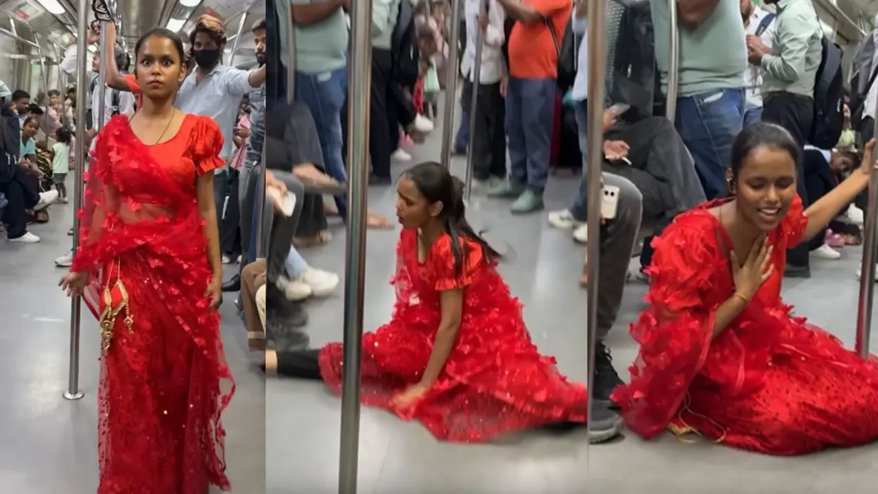 VIRAL: 'गजब का कॉन्फिडेंस...', दिल्ली मेट्रो के अंदर लाल साड़ी में लड़की ने लेट-लेटकर किया ऐसा डांस, हैरान रह गए यात्री; VIDEO Delhi Metro Viral Video