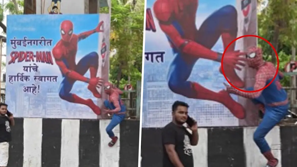 Viral Video: Desi Spider-Man Welcomes Tom Holland To India For The Odyssey Premiere Desi Spider-Man shows up in Mumbai
