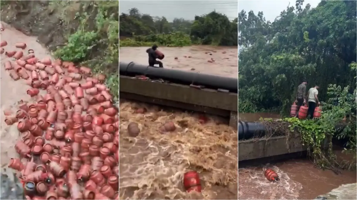'Don't Touch Them': People Risk Lives To Collect Floating LPG Cylinders From Flood-swollen Patalganga River, Urgent Safety Advisory Issued 'Don't Touch Them': People Risk Lives To Collect Floating LPG Cylinders From Flood-Swept Patalganga River, Urgent Safety Advisory Issued
