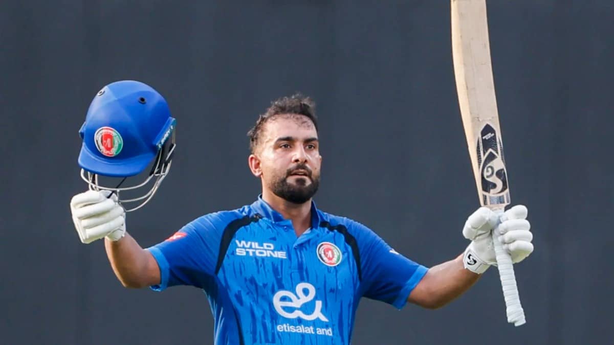 Hashmatullah Shahidi celebrates his century against India