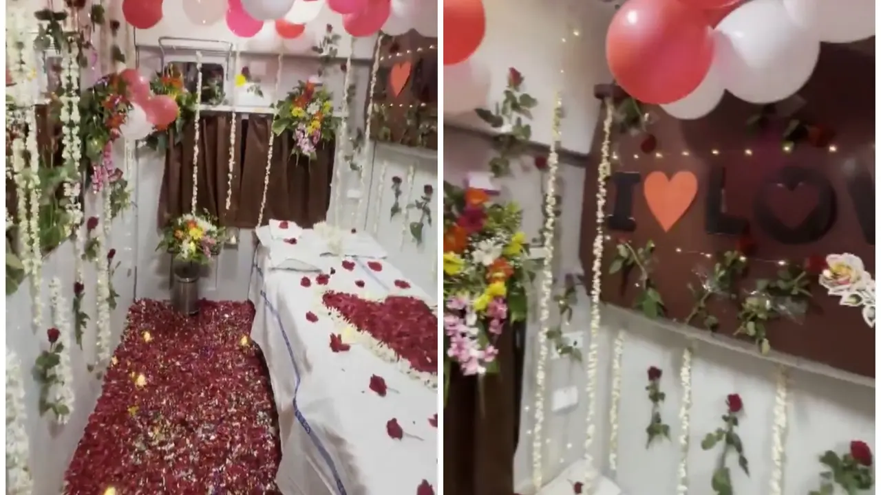 Honeymoon On Wheels: TC Suspended, Inquiry Ordered After Viral Video Shows Train Coach Decorated With Rose Petals, Balloons For 'Suhagrat' Honeymoon On Wheels: TC Suspended, Inquiry Ordered After Viral Video Shows Train Coach Decorated With Rose Petals, Balloons For 'Suhagrat'