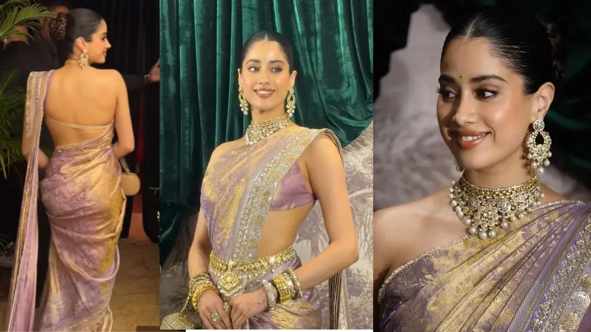 Janhvi Kapoor Viral Look: सिल्क साड़ी, स्ट्रैपलेस ब्लाउज और हैवी ज्वेलरी में अप्सरा जैसी दिखीं जाह्नवी कपूर, बहन अंशुला के रिसेप्शन से तस्वीरें वायरल janhvi-kapoor-serves-apsara-coded-look-for-anshula-kapoor-reception-in-silk-saree-strapless-blouse-and-luxe-jewels-goes-viral