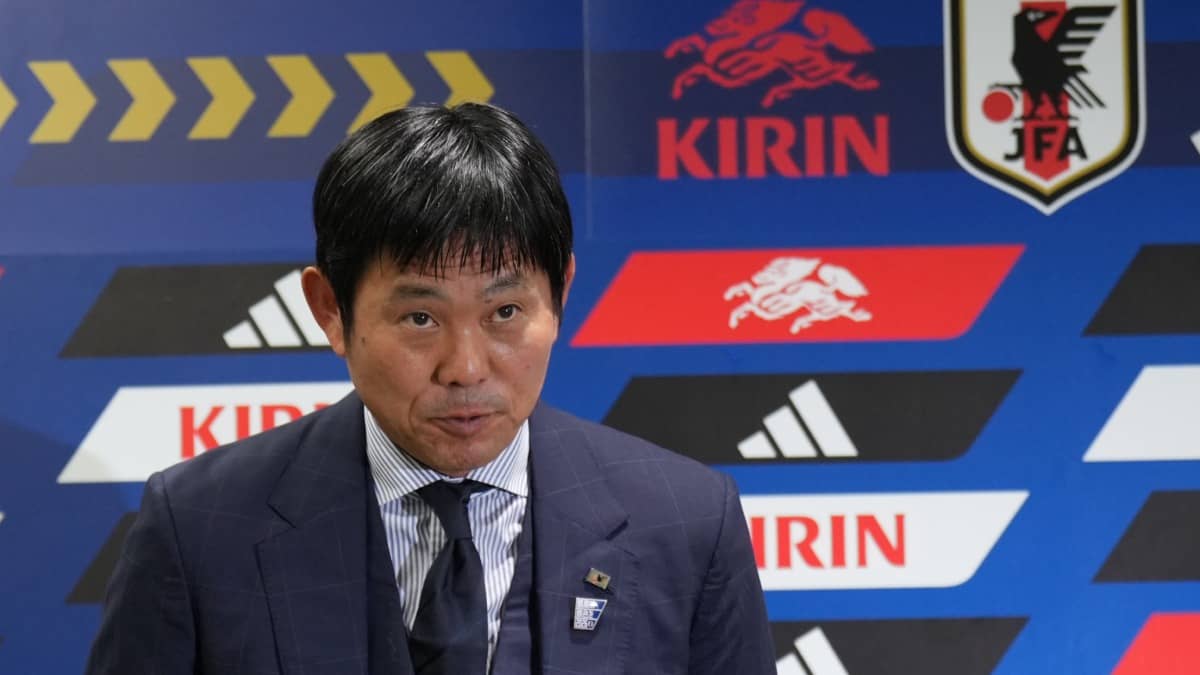 Japan coach Hajime Moriyasu addresses a press conference