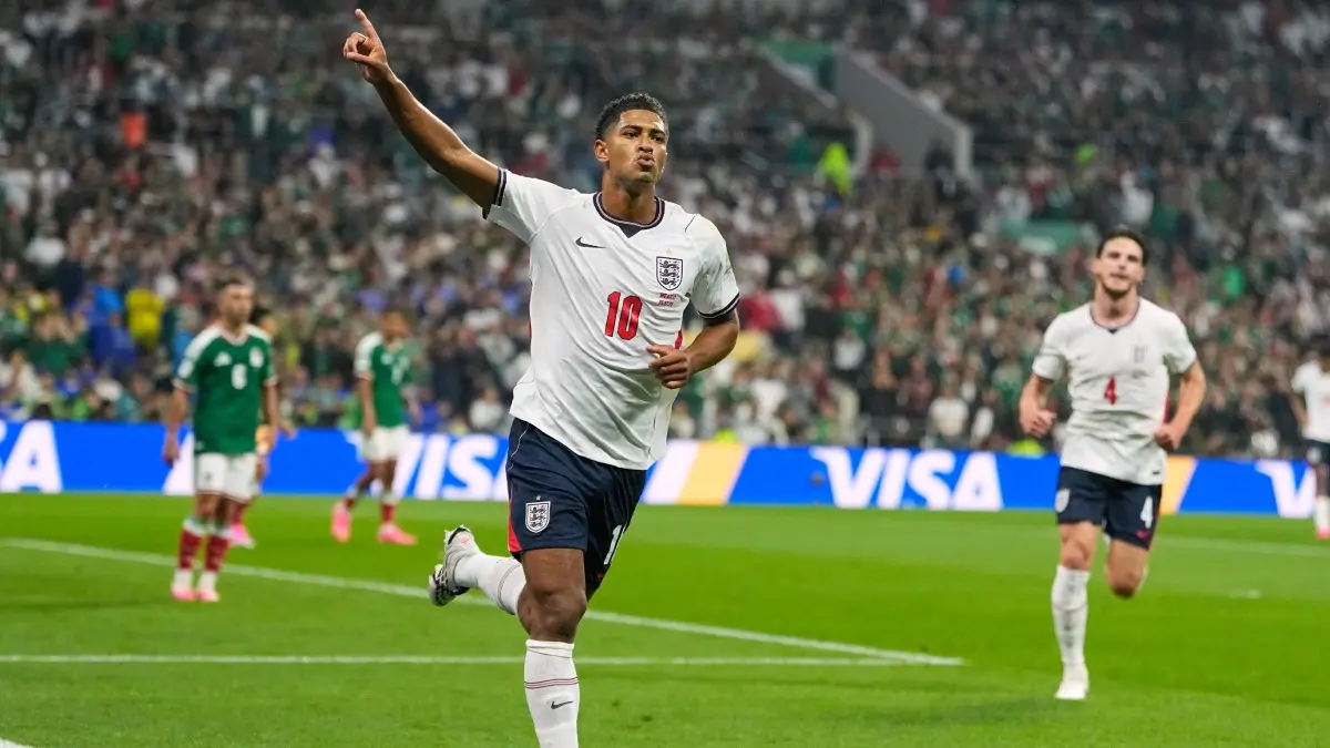 FIFA World Cup 2026: Jude Bellingham Matches Diego Maradona's 1986 Azteca Stadium Feat With Match-winning Brace Against Mexico Jude Bellingham celebrates his first goal at Azteca Stadium