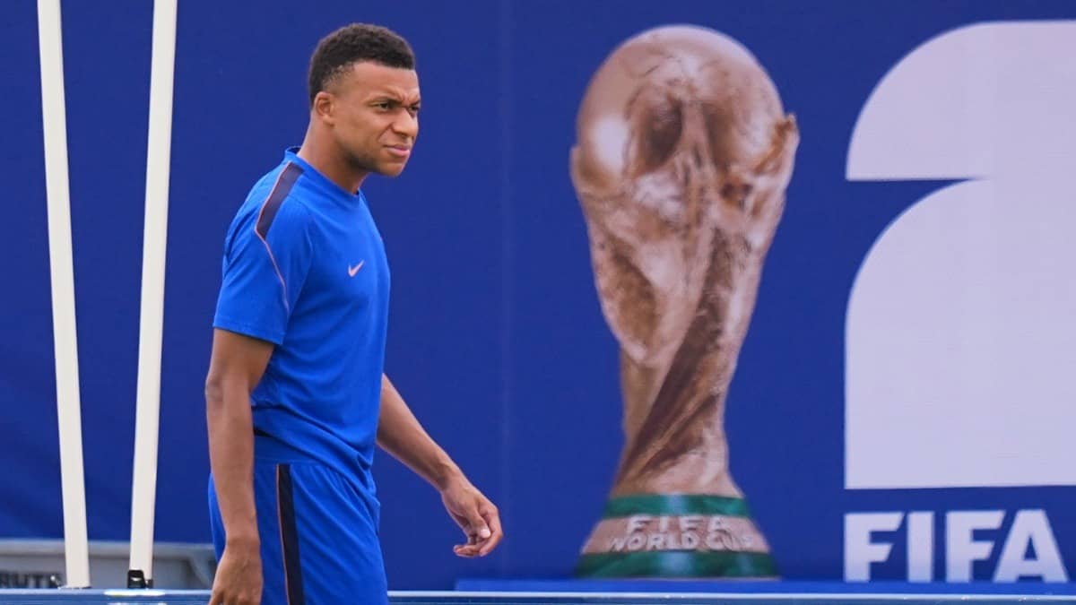 Kylian Mbappe during practice ahead of FIFA World Cup 2026 semi-finals