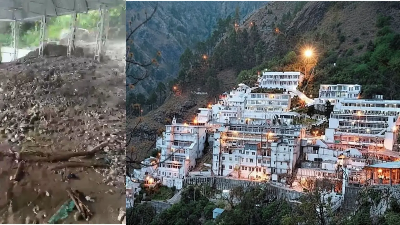लगातार बारिश से वैष्णो देवी मार्ग पर बड़ा हादसा टला, भारी भूस्खलन के बाद बैटरी कार-हेलीकॉप्टर सेवा अगले आदेश तक बंद Landslide on the Shri Mata Vaishno Devi pilgrimage track Battery car service suspended until further orders as a precautionary