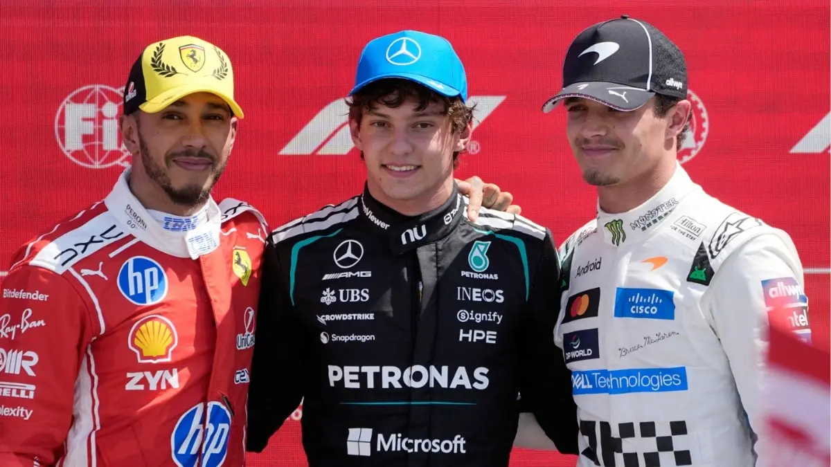 F1: Mercedes' Kimi Antonelli Edges Past Lewis Hamilton In Sprint Race At British Grand Prix Lewis Hamilton, Kimi Antonelli, and Oscar Piastri