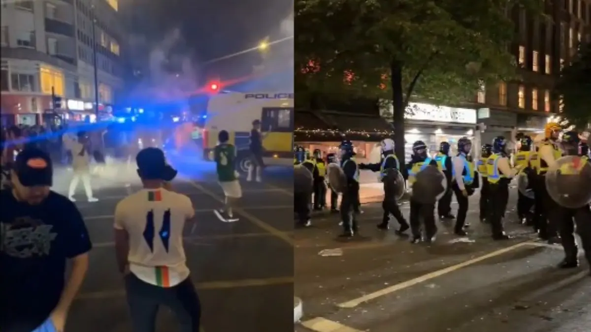 London Erupts In Chaos After Morocco's World Cup Exit; Riot Police Deployed, Officer Injured Amid Violent Clashes London Erupts In Chaos After Morocco's World Cup Exit; Riot Police Deployed, Officer Injured Amid Violent Clashes