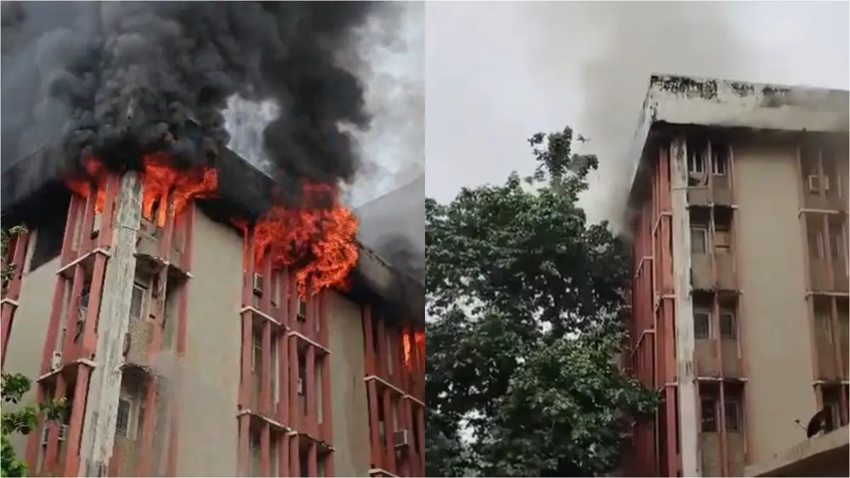 Massive Fire Engulfs Upper Floors of Jawahar Bhavan in Lucknow's Hazratganj Massive Fire Engulfs Upper Floors of Jawahar Bhavan in Lucknow's Hazratganj
