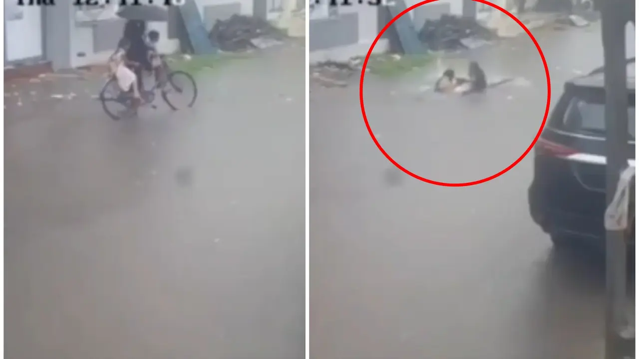 Miracle Escape: Terrifying CCTV Video Shows Man And Children Plunging Into Invisible Open Manhole In Gujarat Miracle Escape: Terrifying CCTV Video Shows Man And Children Plunging Into Invisible Open Manhole In Gujarat