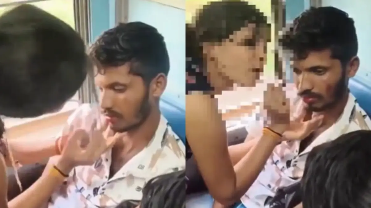 Caught on Camera: Woman and Fellow Train Passengers Force Bangles and Lipstick on Man Accused of Harassment Passengers Confront Alleged Harasser on Bhusawal-Wardha Train