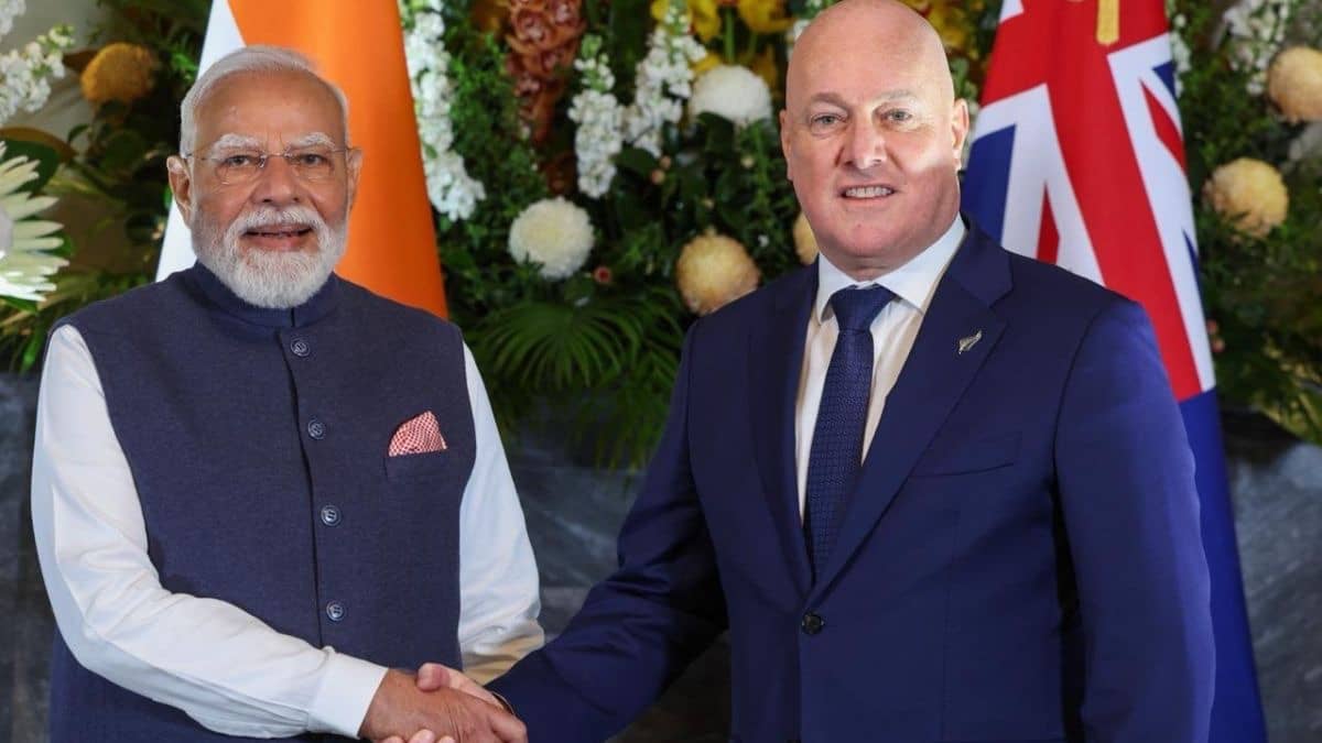 Prime Minister Narendra Modi alongside New Zealand PM Christopher Luxon.
