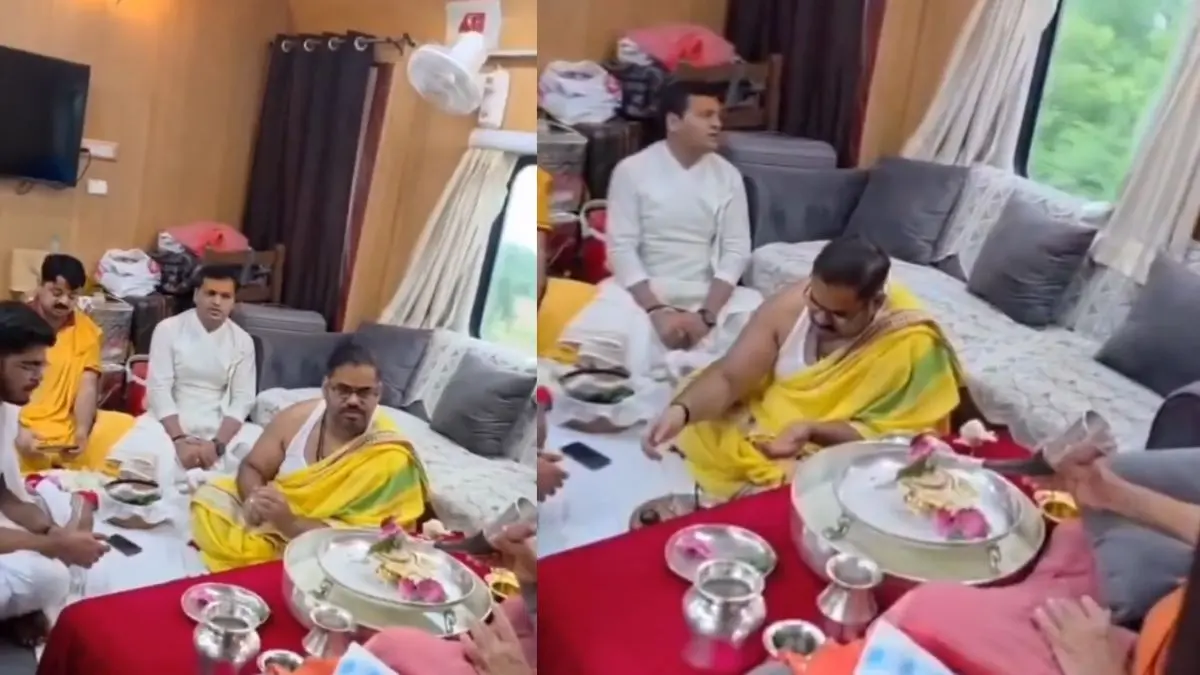 Puja in a Moving Train? Viral Rudrabhishek Video Sparks Outrage, Indian Railways Responds | WATCH Puja in a Moving Train? Viral Rudrabhishek Video Sparks Outrage, Indian Railways Responds | WATCH