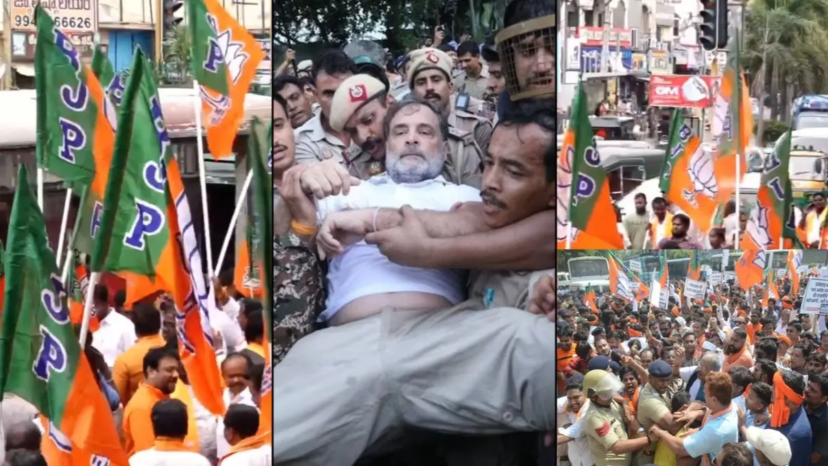 PM आवास के बाहर प्रदर्शन के बाद अब BJP उतरी सड़कों पर, कांग्रेस के खिलाफ देशभर में प्रदर्शन, तेलंगाना में BJP-Congress कार्यकर्ता भिड़े, VIDEO राहुल गांधी के खिलाफ BJP का देशभर में प्रदर्शन