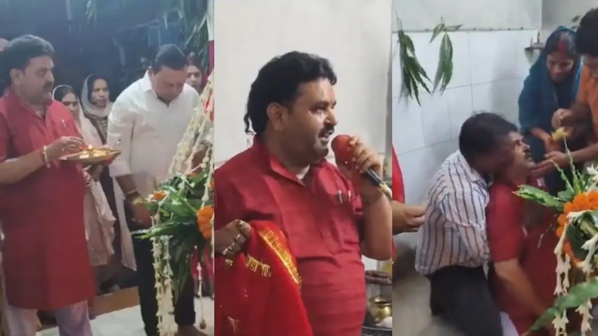डमरू-शंख बजाते-बजाते चली गई जान, मंदिर में श्रद्धालुओं के सामने पुजारी को आया दिल का दौरा- दर्दनाक VIDEO ranchi-priest-died-with-heart-attack-during-evening-aarti-video